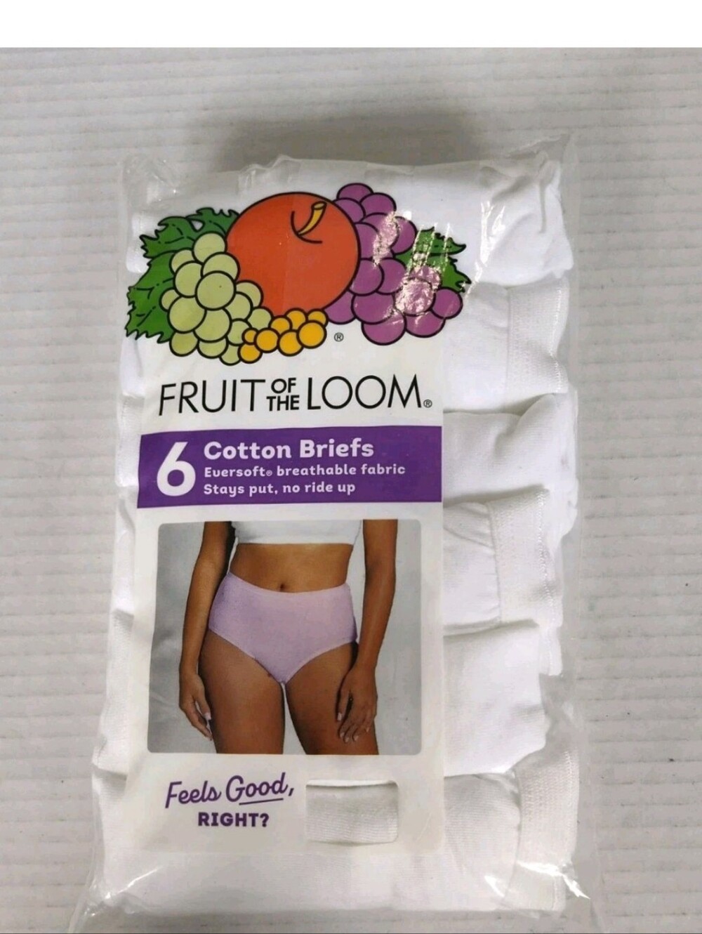 Fruit of the Loom Cotton Briefs Panties 6 pk Size 7 (L) White *Open Package*
